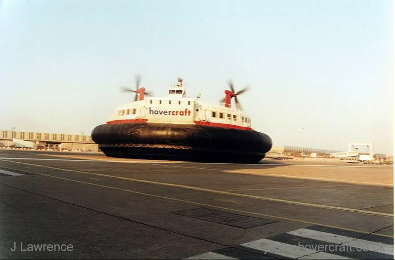 The SRN4 with Hoverspeed in Dover with a new livery - The Princess Margaret (GH-2006) departing Calais Hoverport (submitted by Pat Lawrence).